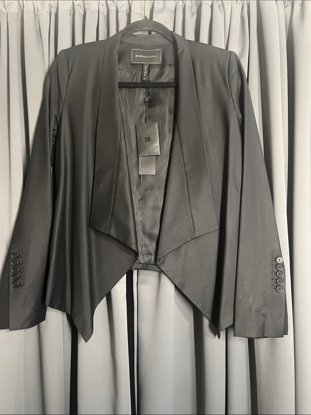 BCBGMaxAzria Black Draped Waterfall Blazer Jacket
